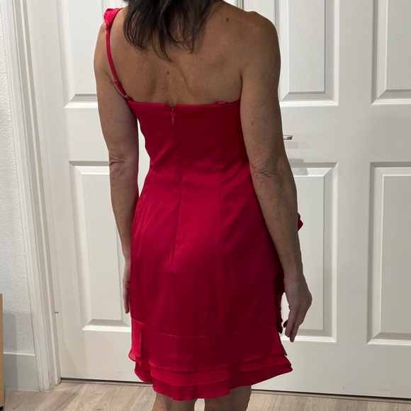 BCBGMaxAzria "Jonesy" One Shoulder Ruffled Mini Dress - Ruby Red Size 0 - Picture 5 of 16